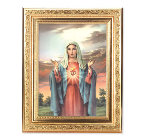 Immaculate Heart of Mary Ornate Antique Gold Framed Art | Style B