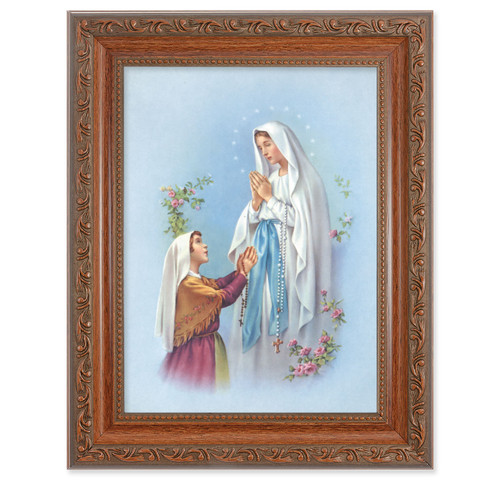 Our Lady of Lourdes Antique Mahogany Finish Framed Art