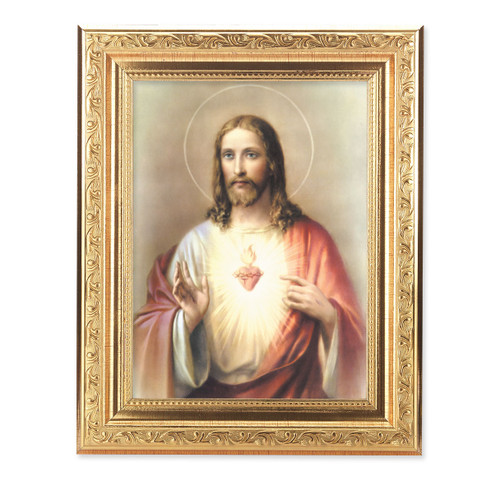 Sacred Heart of Jesus Ornate Antique Gold Framed Art | Style C