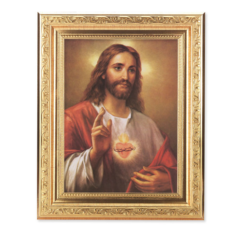 Sacred Heart of Jesus Ornate Antique Gold Framed Art