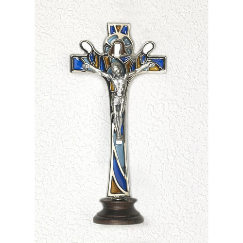 6" Silver-Tone Stained Glass "God The Father" Standing Crucifix | Made In Italy