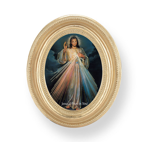 Divine Mercy Oval Framed Print | Gold Frame