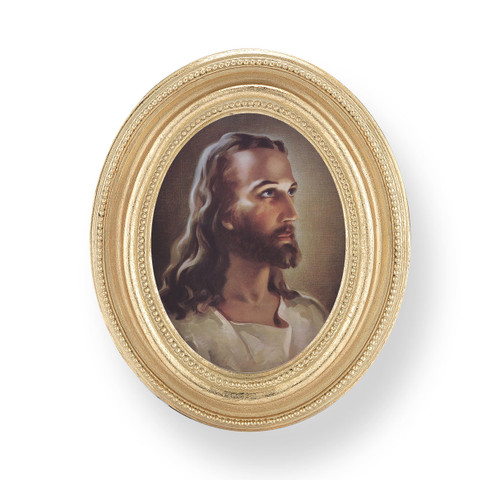 Head of Christ Oval Framed Print | Gold Frame