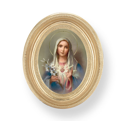 Immaculate Heart of Mary Oval Framed Print | Style B | Gold Frame