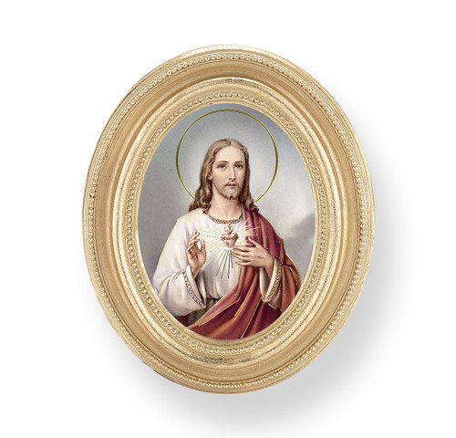 Sacred Heart of Jesus Oval Framed Print | Gold Frame