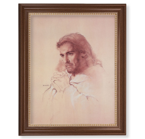 Prayerful Christ Dark Walnut Framed Art | 11" x 14"