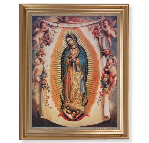 Our Lady of Guadalupe with Angels Classic Gold Framed Art | 11" x 14"