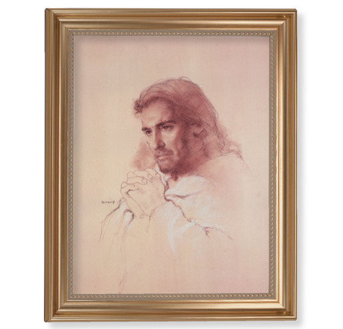 Prayerful Christ Classic Gold Framed Art | 11" x 14"