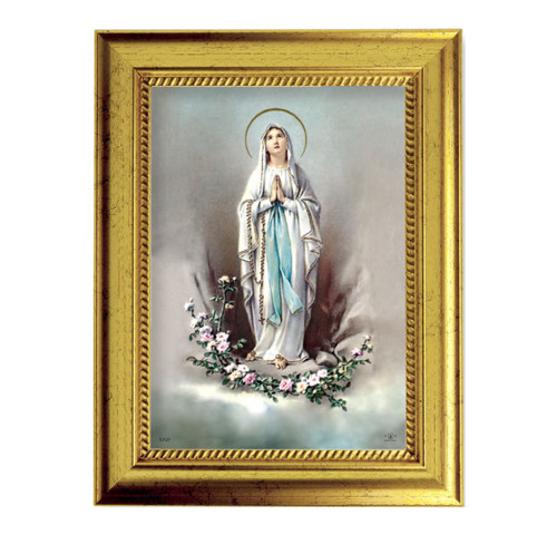 Our Lady of Lourdes Gold-Leaf Framed Art | 5" x 7"