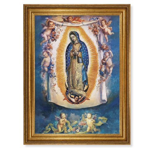 Our Lady of Guadalupe with Angels Antique Gold-Leaf Framed Art | 19" x 27"