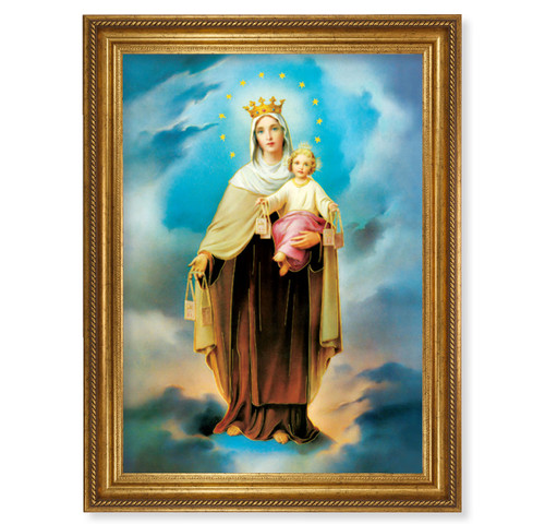 Our Lady of Mount Carmel Antique Gold-Leaf Framed Art | 19" x 27"
