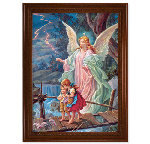 Guardian Angel Walnut Finish Framed Art | 19" x 27"