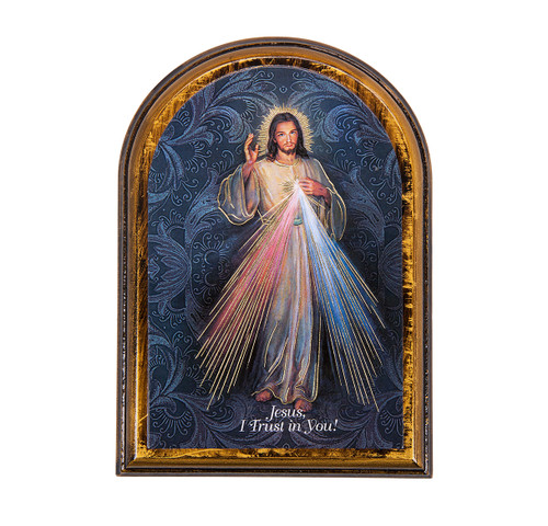 Divine Mercy Antiqued Wood Plaque | Arch  4" x 5"