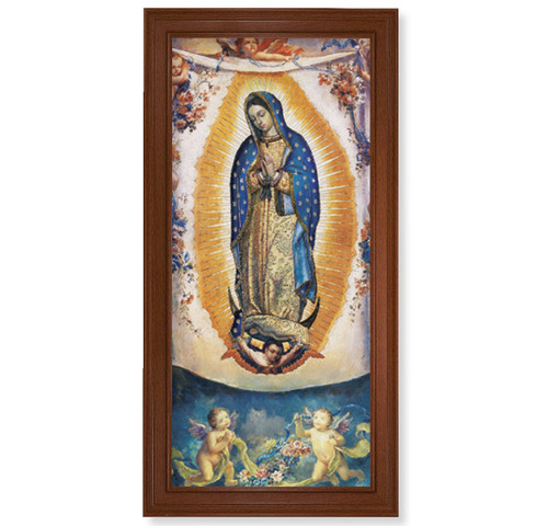 Traditional Our Lady of Guadalupe Walnut Finish Framed Art | 14" x 30"