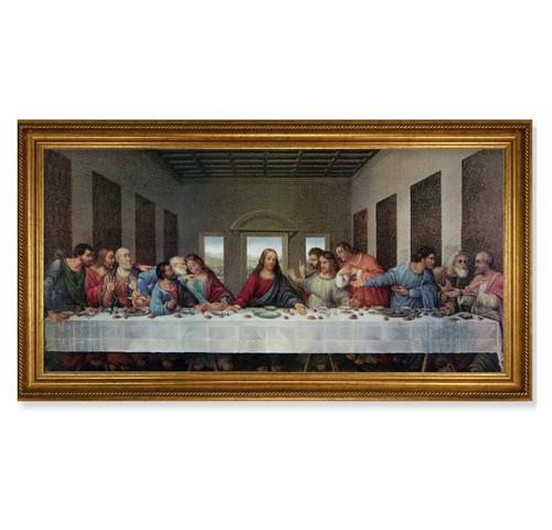 Last Supper (DaVinci) Antique Gold Framed Canvas Art | 20" x 40"