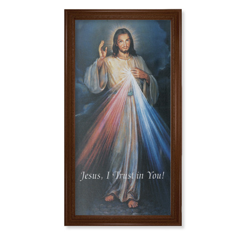 Divine Mercy Walnut Finish Framed Canvas Art | 20" x 40"