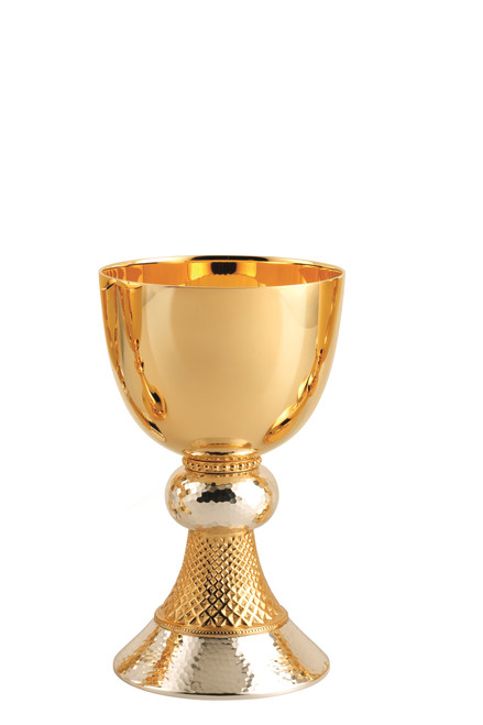 #2750 6 3/4", 11oz. Hand Made Hammered Node Chalice with Dish Paten | Multiple Finishes Available