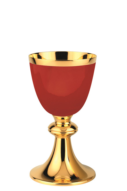 #5380 Blood Red Enamel Chalice & Scale Paten | 7 5/8", 14oz. | 24K Gold-Plated