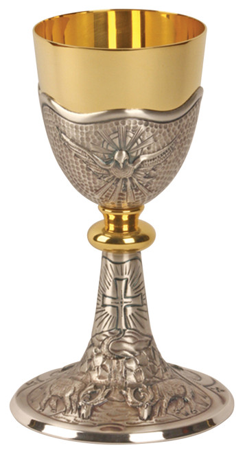 K915 Holy Spirit and Grape & Leaves Design Chalice | 8-1/4", 9oz. | 24K Gold & Oxidized Silver