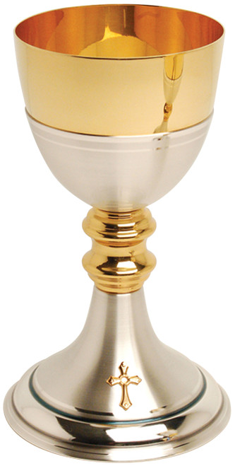 K922 Two-Tone Cross Chalice | 8", 10oz. | 24K Gold & Silver-Plated
