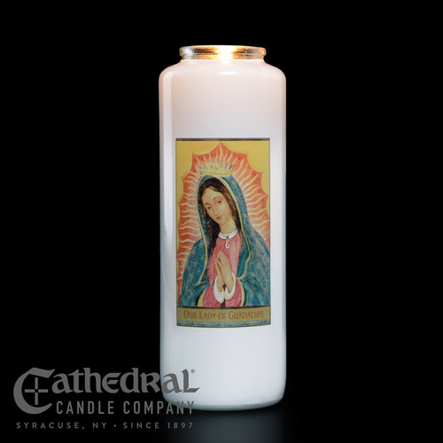 Our Lady of Guadalupe 6-Day Glass Candles | Case of 12