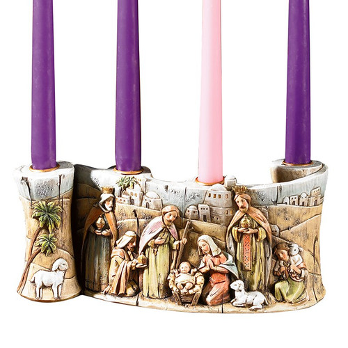 Nativity Scroll Candleholder | Resin