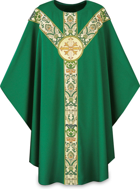 #3170 Hand-Embroidered Cross Emblem Chasuble | Plain Collar | Poly/Viscose