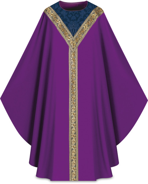 #3219 Gold Embroidered Chasuble | Plain Collar | 100% Wool | All Colors