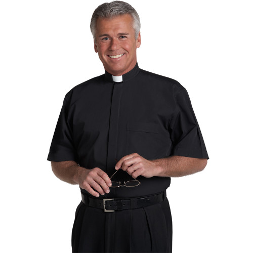 #SM-101 Black Clergy Shirt | Tab Collar | Short Sleeve