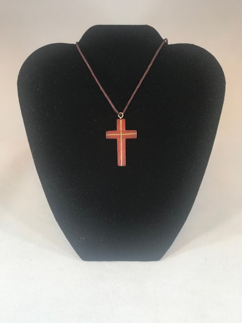 Gold Accent Wood Cross Necklace | 25" Rope Cord