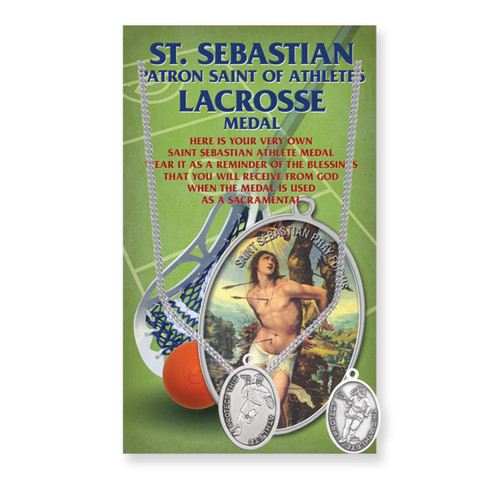 Saint Sebastian Men's Oval Lacrosse Medal | 24" Chain