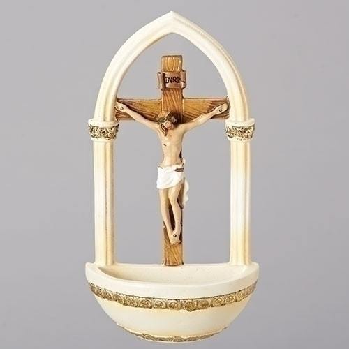 7" Crucifixion Holy Water Font | Resin/Stone