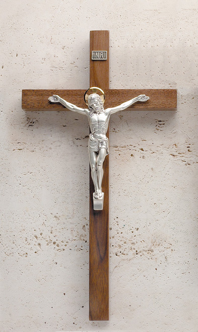 12" Walnut Crucifix with Silver-plated Crucifix