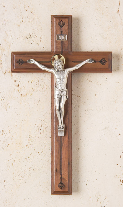 11" Walnut Crucifix with Laser Engraved Pattern