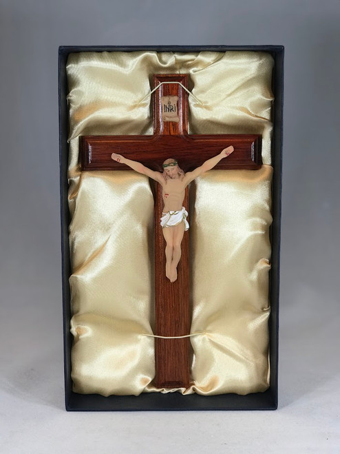 9" Rosewood Crucifix with Colored Corpus