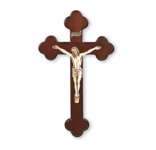 "Latin Style" Dark Cherry Wood Wall Crucifix, 10"