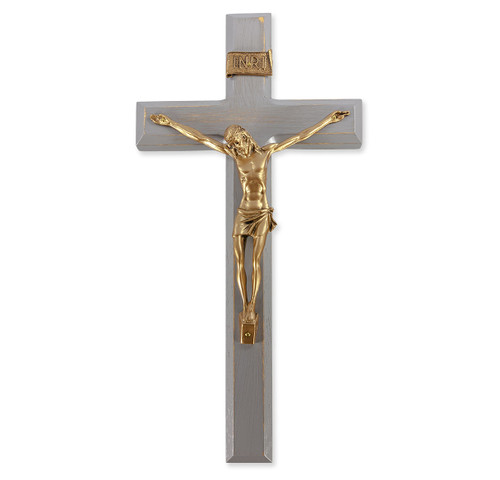 Camtry Gray Wood Wall Crucifix, 12" | Style E