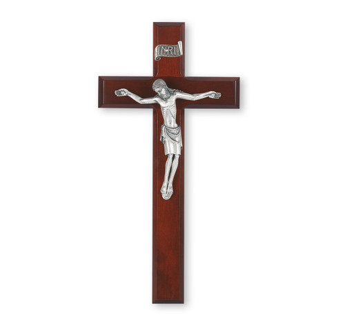 Dark Cherry Wood Wall Crucifix, 11"