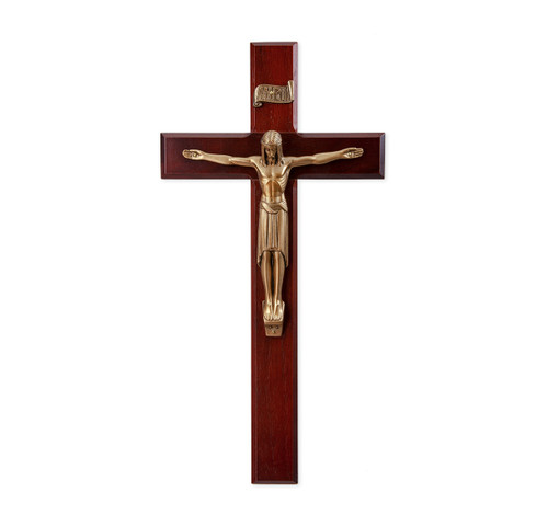Dark Cherry Wood Wall Crucifix, 12" | Style L