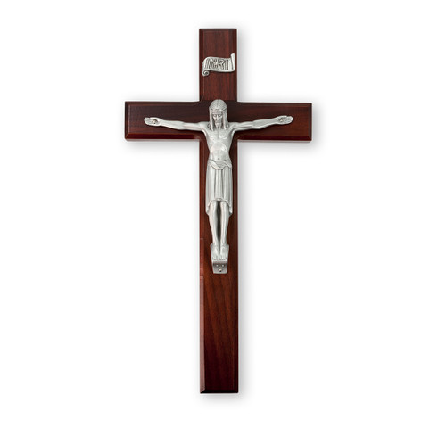 Dark Cherry Wood Wall Crucifix, 12"