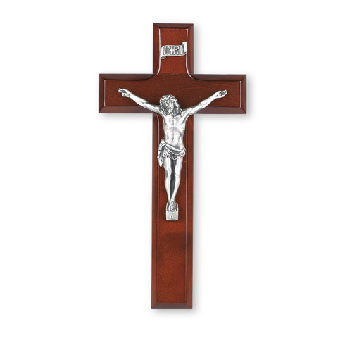 Dark Cherry Wood Wall Crucifix, 9" | Style E