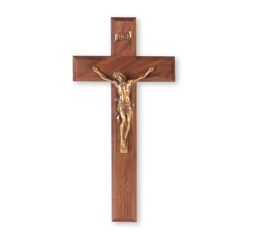 Genuine Walnut Wall Crucifix, 10" | Style B