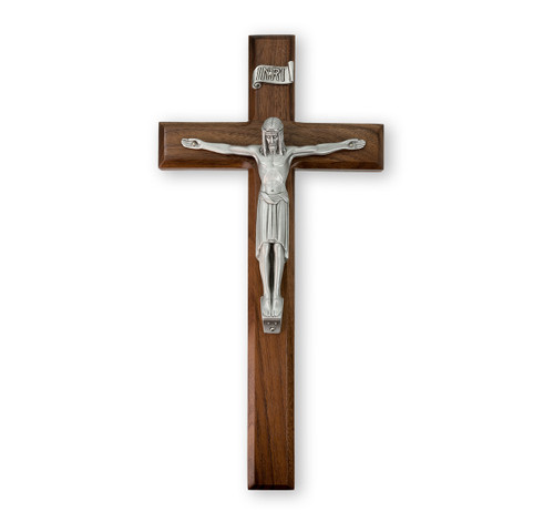 Genuine Walnut Wall Crucifix, 12" | Style E