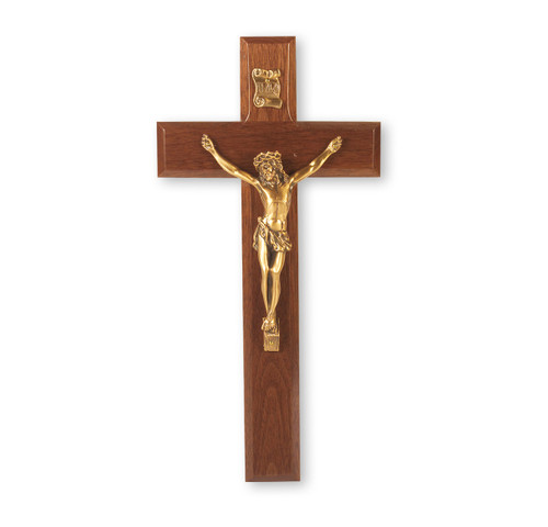 Genuine Walnut Wood Wall Crucifix, 10" | Style B