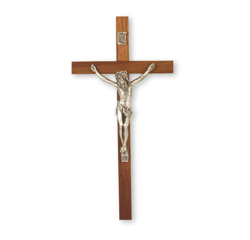 Genuine Walnut Wood Wall Crucifix, 10" | Style D