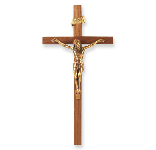 Genuine Walnut Wood Wall Crucifix, 11" | Style C