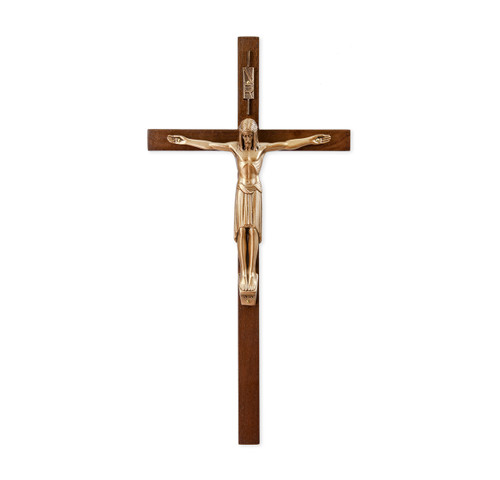 Genuine Walnut Wood Wall Crucifix, 12"