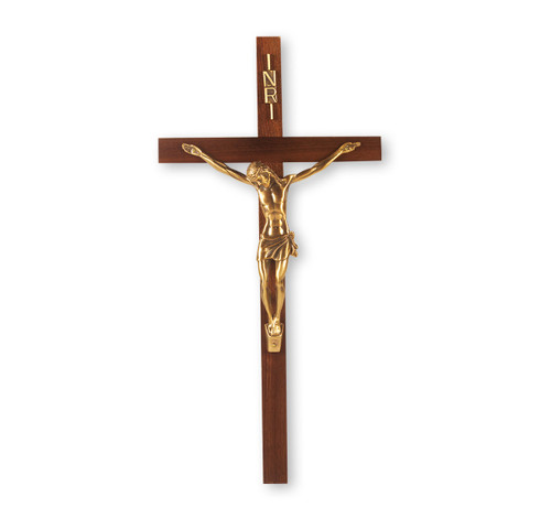 Genuine Walnut Wood Wall Crucifix, 13" | Style A