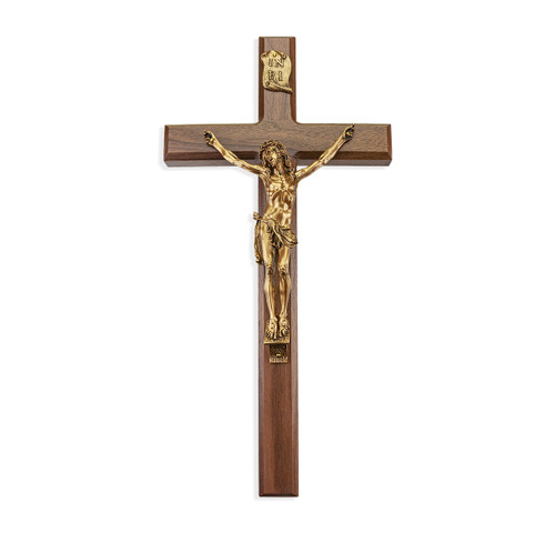 Genuine Walnut Wood Wall Crucifix, 15" | Style A