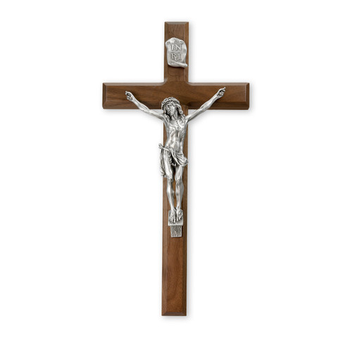 Genuine Walnut Wood Wall Crucifix, 15"